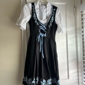 Amazon Black Midi Dirndl Dress with Light Blue Embroidery